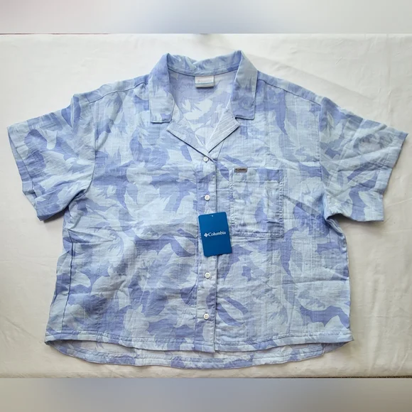COLUMBIA Holly Hideaway Breezy Short Sleeve Top - Size L - Light Blue (NWT) - Picture 6 of 14